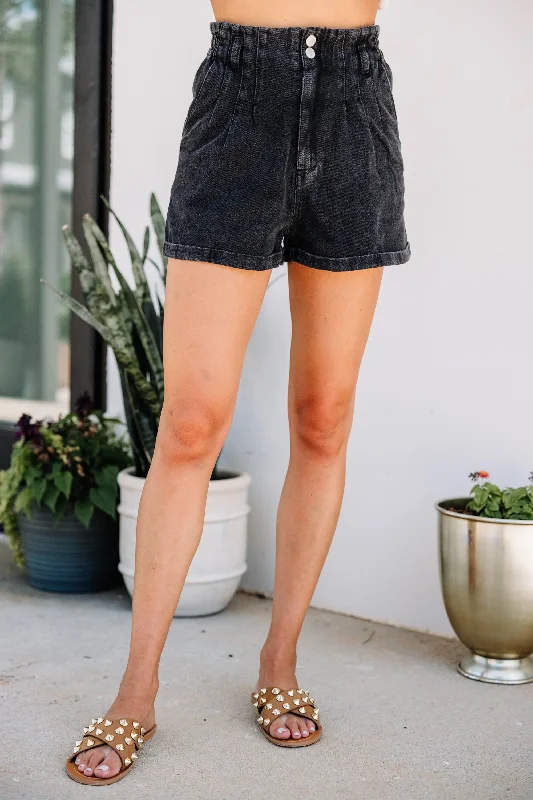 Paperbag waist shorts – Shorts with a gathered, elastic waist and often a belt, creating a relaxed and stylish fit.All I Really Need Black Paper Bag Shorts