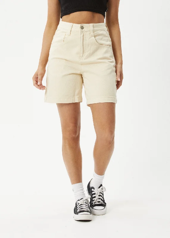 Cargo shorts – Loose-fitting shorts with large side pockets, often made from durable material for a utilitarian look.AFENDS Womens Emilie - Denim Carpenter Short - Sand