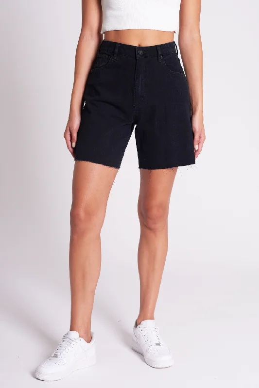 High-waisted shorts – Shorts that sit above the natural waistline for a flattering, elongating look.Abrand - Carrie Short, Dead of Night