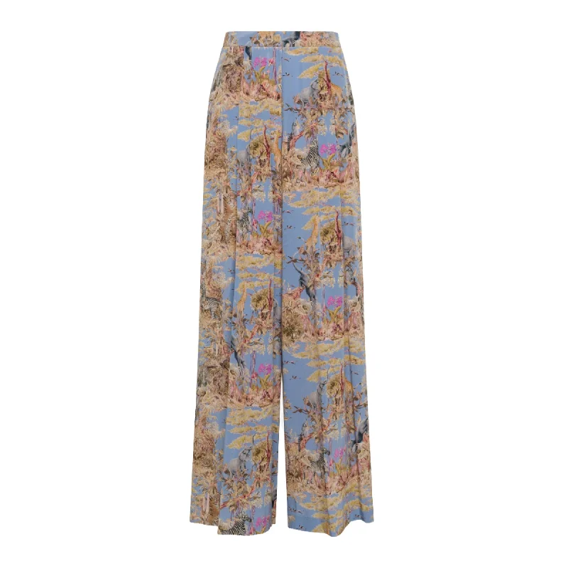 Linen trousers – Lightweight, breathable trousers made from linen fabric, perfect for warmer weather.Momoni Women's Patrice Blue/Multi-color Pant In Crepe De Chine