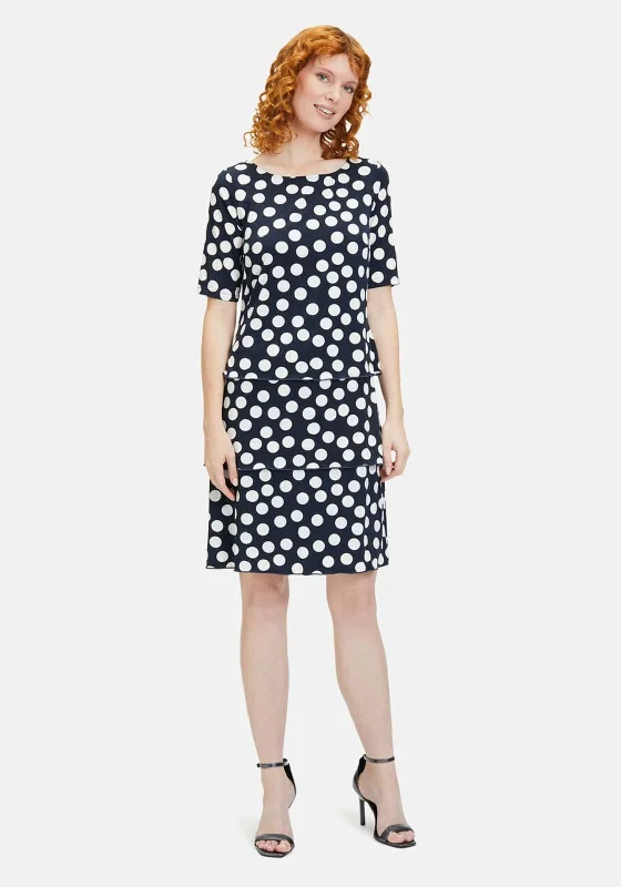 Sundress – Light, sleeveless dress typically worn in warm weather, often made from cotton or linen.Betty Barclay Polka Dot Tiered Dress, Navy