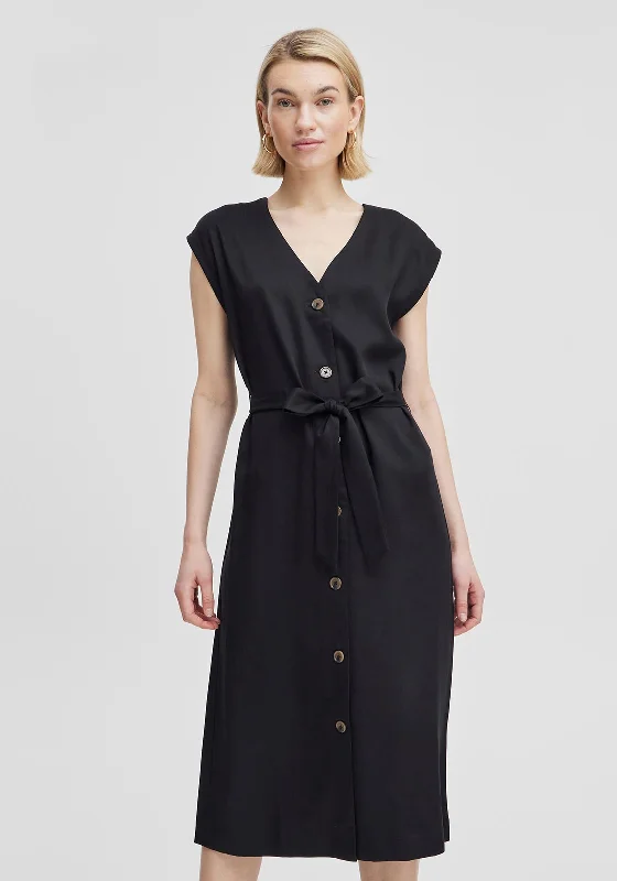 Sundress – Light, sleeveless dress typically worn in warm weather, often made from cotton or linen.B.Young Ilini Tie Waist Midi Dress, Black