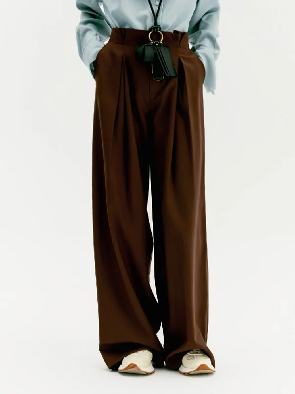 Denim trousers – Made from denim fabric, often resembling jeans but styled as more formal trousers.BerryBetty - Caramel Pleat Wide Leg Pants