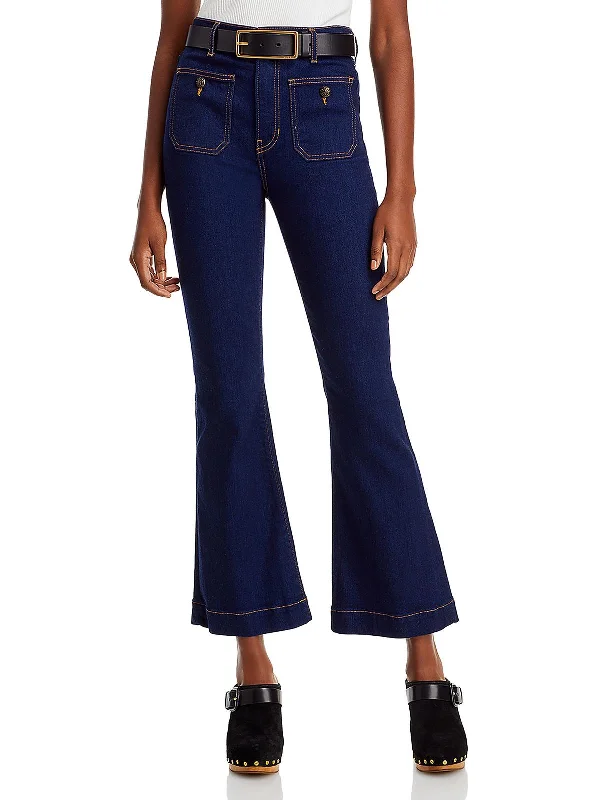 Denim trousers – Made from denim fabric, often resembling jeans but styled as more formal trousers.Carson Womens Denim Flare Ankle Jeans