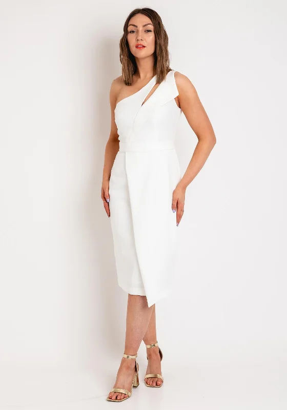 Empire waist dress – Dress with a high waistline, just under the bust, for a flattering silhouette.Casting One Shoulder Pencil Midi Dress, White