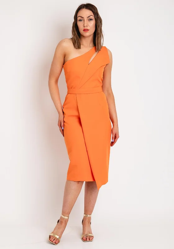 V-neck dress – Dress with a V-shaped neckline that flatters the chest and elongates the neck.Casting One Shoulder Pencil Midi Dress, Orange