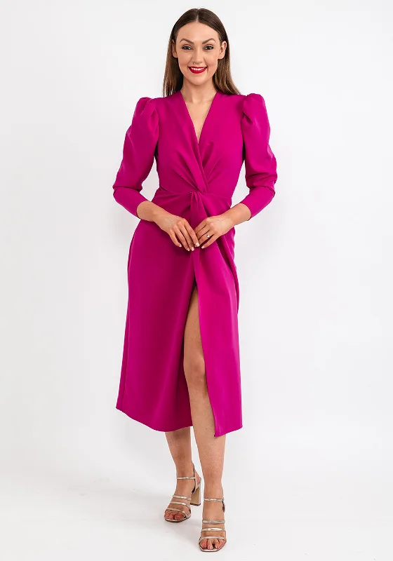 A-line dress – Dress that is fitted at the top and gradually flares out, creating an A-shape silhouette.Cayro Monaco Puff Sleeve Midi Dress, Orquidea