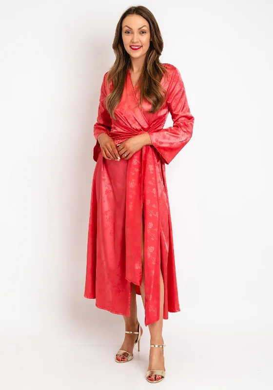 Maxi dress – Long dress that typically reaches the ankles or floor, offering a flowing and elegant look.Cayro Sofia Satin Wrap Midi Dress, Coral