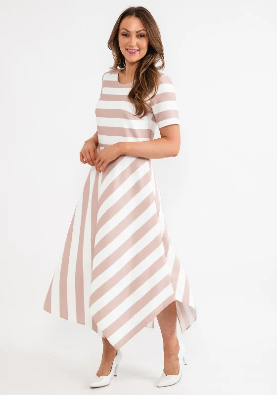 Slip dress – Simple, silky dress with spaghetti straps, resembling a slip, often worn casually or for evening wear.Coco Doll Hara Geometric Stripe Maxi Dress, Taupe & White