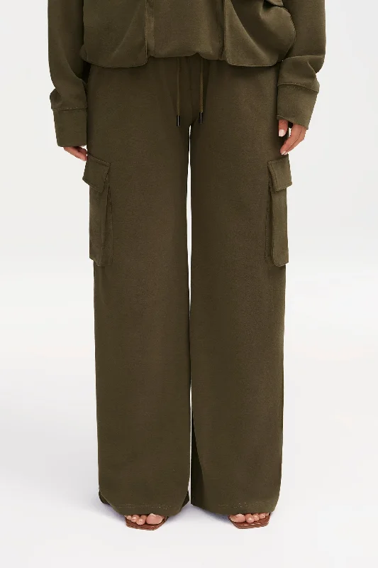 Palazzo trousers – Wide-leg trousers made from light, flowy fabric, often associated with a chic or bohemian look.Demi Wide Leg Cargo Pocket Pants - Khaki Green