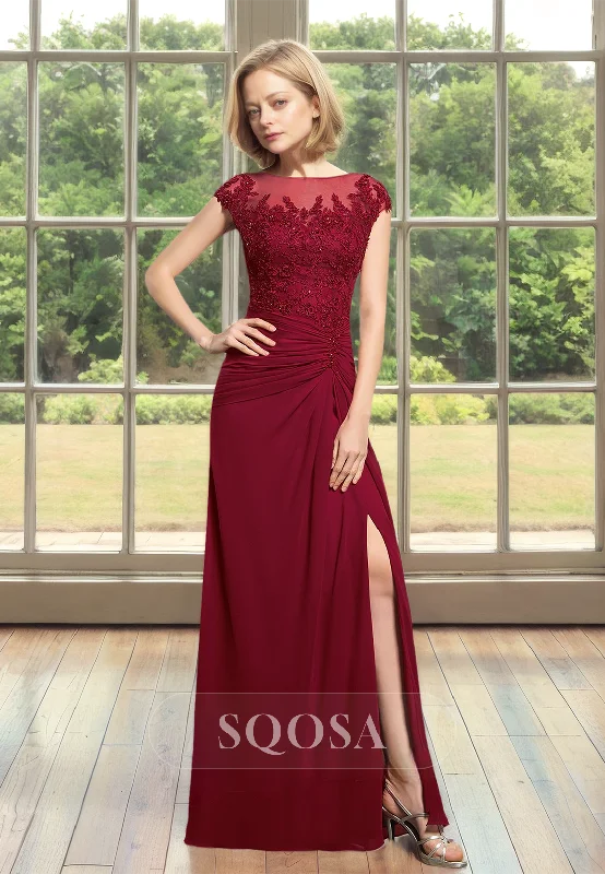 Wrap dress – Dress that wraps around the body and ties at the waist, creating a flattering and adjustable fit.Cap-Sleeves Scoop-Neck Fitted Mother of the Bride Dress Pleated Applique Beaded Cutout Cocktail Gowns