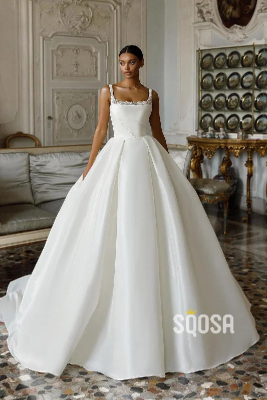 Cocktail dress – Dress typically worn for semi-formal events, often knee-length or slightly above.Double Straps Scoop Beads Ball Gown Elegant Wedding Dress QW2429