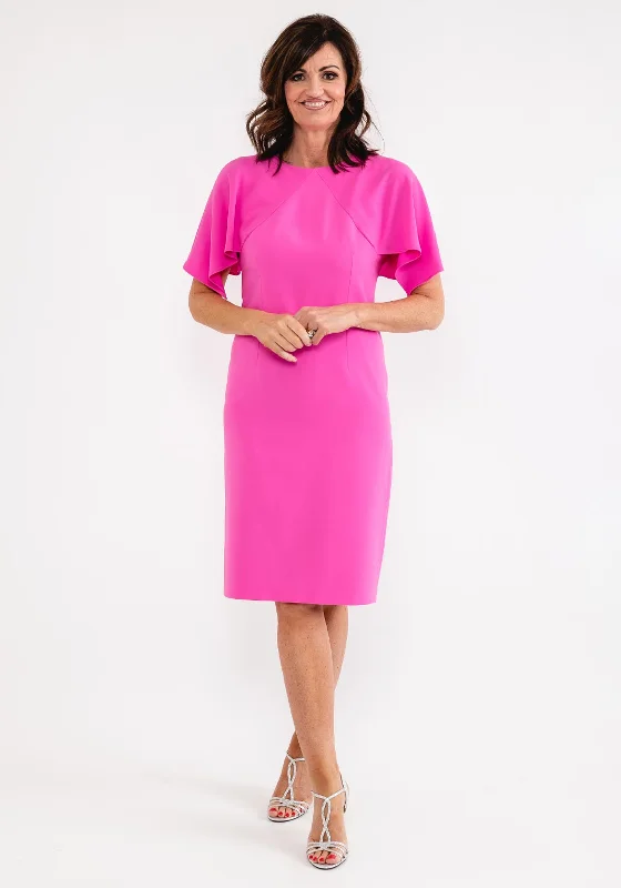 Peplum dress – Dress with a flared ruffle or extra fabric at the waist, adding volume and shaping to the lower half.Ella Boo Cape Sleeve Pencil Midi Dress, Pink