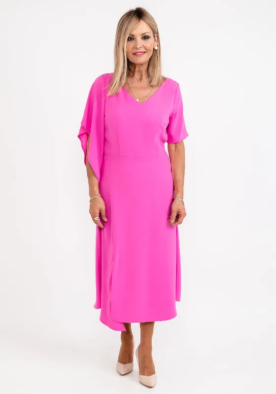 Corset dress – Dress designed with a built-in corset or lace-up feature to create a cinched, structured waist.Ella Boo Drape Sleeve A Line Midi Dress, Pink