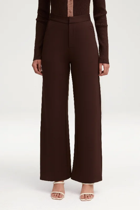 Pleated trousers – Trousers with folds or pleats in the front, often adding volume or texture to the garment.Essential Jersey Wide Leg Pants - Dark Brown