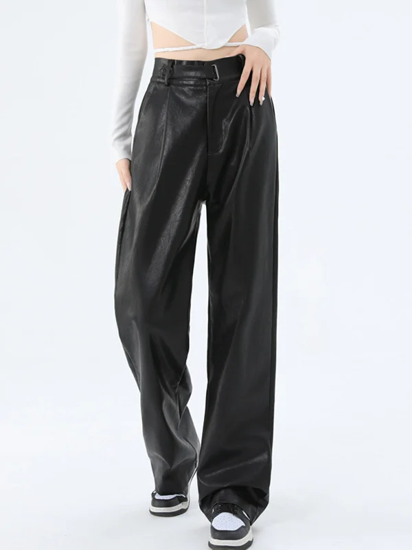 Slim-fit trousers – Trousers that are form-fitting and narrow through the legs.BerryBetty - Faux Leather Straight Leg Pants