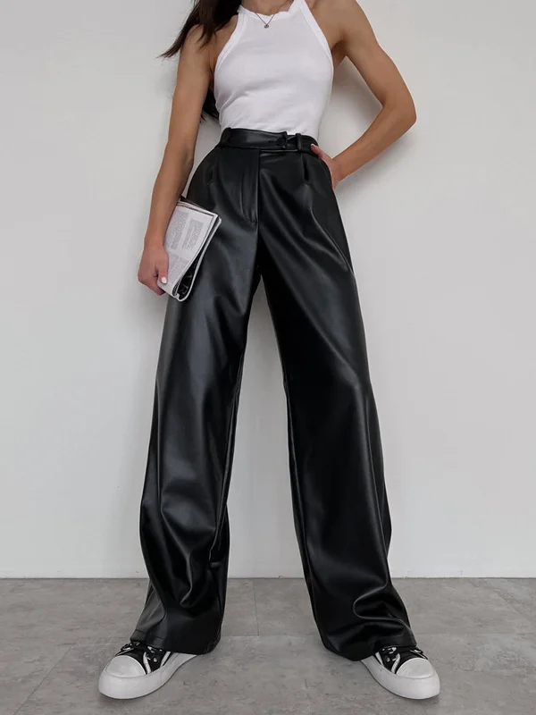 Palazzo trousers – Wide-leg trousers made from light, flowy fabric, often associated with a chic or bohemian look.BerryBetty - Faux Leather Wide Leg Pants