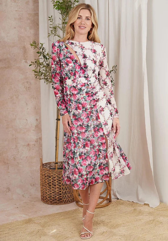 V-neck dress – Dress with a V-shaped neckline that flatters the chest and elongates the neck.Hope & Ivy Doroty Floral Midi Dress, Pink Multi