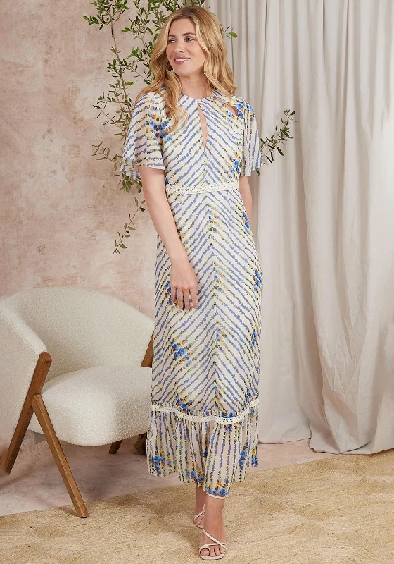 Maxi dress – Long dress that typically reaches the ankles or floor, offering a flowing and elegant look.Hope & Ivy Hedda Floral Stripe Maxi Dress, Cream & Blue