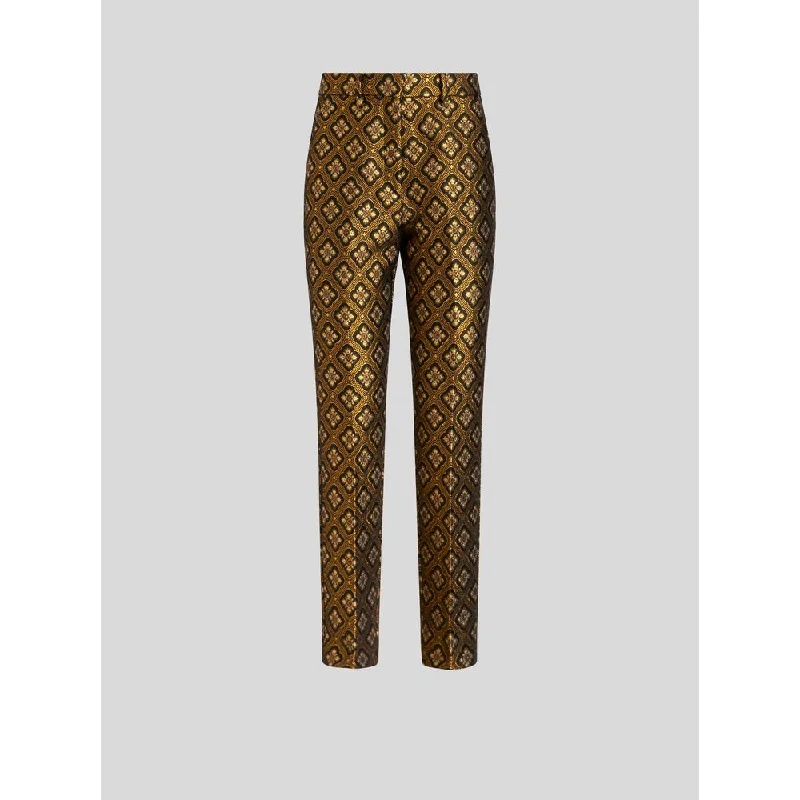 Straight-leg trousers – Trousers with a consistent width from hip to ankle, not tapered or flared.JACQUARD TROUSERS WITH MEDALLIONS