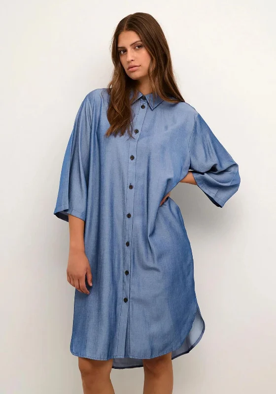 Wrap dress – Dress that wraps around the body and ties at the waist, creating a flattering and adjustable fit.KAFFE Leonora Oversized Shirt Dress, Chambray Blue