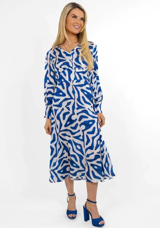 Cocktail dress – Dress typically worn for semi-formal events, often knee-length or slightly above.Kate & Pippa Birkin Satin Feel Print Midi Dress, Blue & Ivory