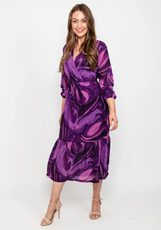 Ball gown dress – Formal, full-skirted dress often worn for weddings, proms, or galas.Kate & Pippa Boho Swirl Maxi Dress, Purple