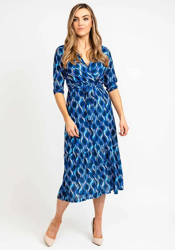 Peplum dress – Dress with a flared ruffle or extra fabric at the waist, adding volume and shaping to the lower half.Kate & Pippa Boho Printed Midi Dress, Blue