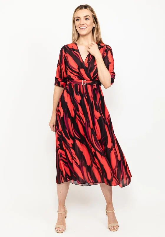 Sheath dress – Form-fitting dress that hugs the body and typically hits just above or at the knee.Kate & Pippa Positano Print Midi Dress, Black & Red