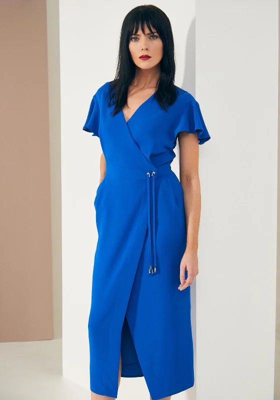 Halterneck dress – Dress with straps that tie around the neck, leaving the shoulders and back exposed.Kate Cooper Maxi Wrap Dress, Royal Blue