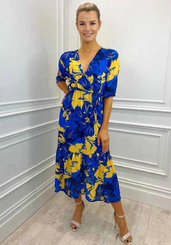 Ball gown dress – Formal, full-skirted dress often worn for weddings, proms, or galas.Kate & Pippa Boho Panel End Printed Midi Dress, Blue & Yellow