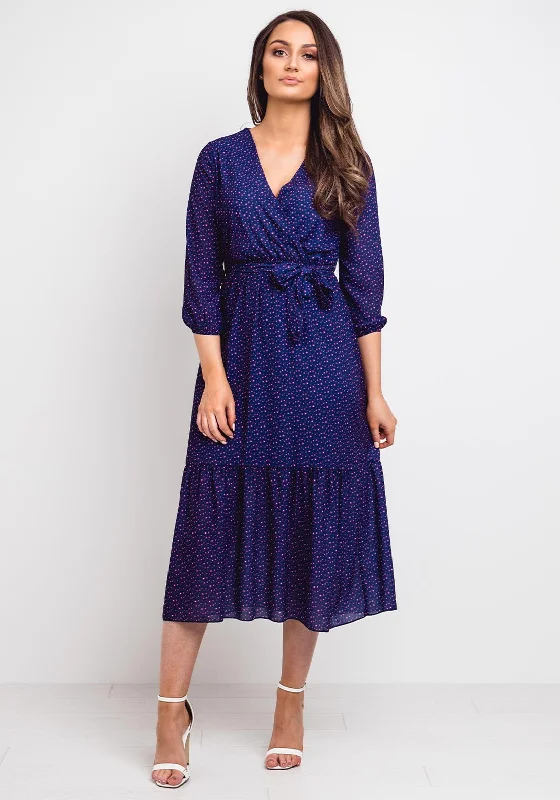 Peplum dress – Dress with a flared ruffle or extra fabric at the waist, adding volume and shaping to the lower half.Kate + Pippa Boho Printed Midi Dress, Navy