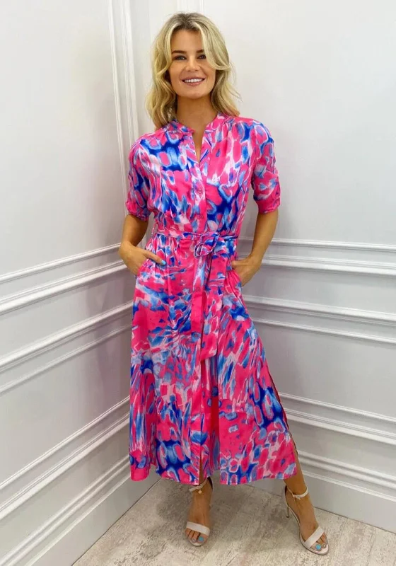 Halterneck dress – Dress with straps that tie around the neck, leaving the shoulders and back exposed.Kate & Pippa Capri Mandarin Neck Maxi Dress, Pink & Blue