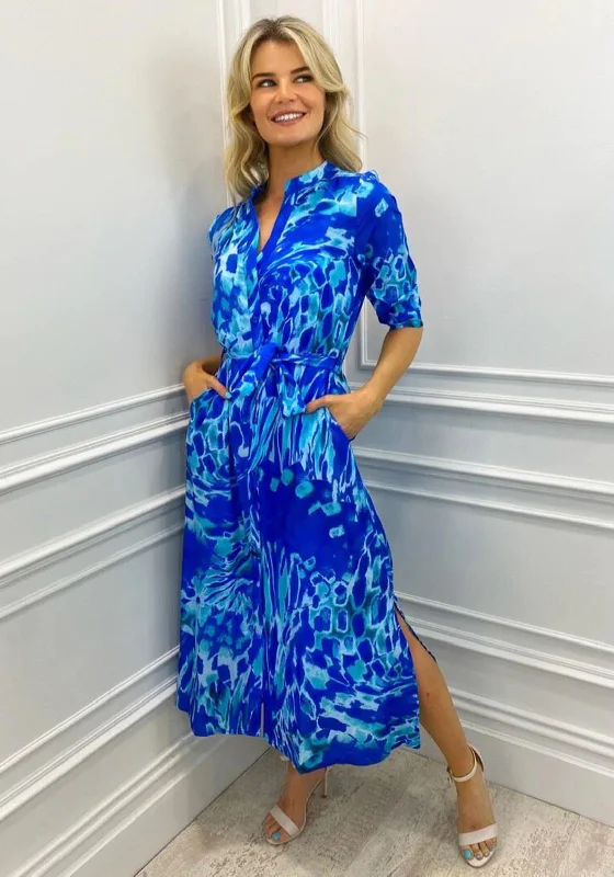 Shift dress – Loose, straight-cut dress that doesn't define the waist, offering a more relaxed fit.Kate & Pippa Capri Mandarin Neck Maxi Dress, Royal Blue & Aqua