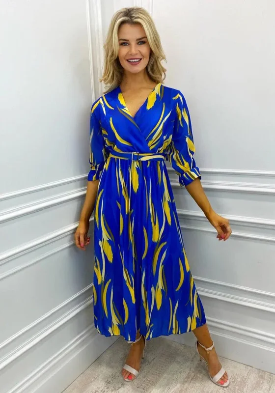 Slip dress – Simple, silky dress with spaghetti straps, resembling a slip, often worn casually or for evening wear.Kate & Pippa Positano Print Midi Dress, Blue & Yellow