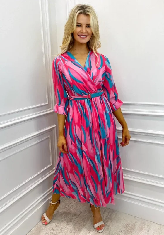 Sheath dress – Form-fitting dress that hugs the body and typically hits just above or at the knee.Kate & Pippa Positano Print Midi Dress, Pink & Aqua