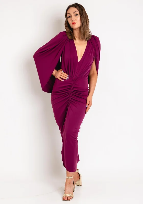 Empire waist dress – Dress with a high waistline, just under the bust, for a flattering silhouette.Kevan Jon Cho Cape Backlesss Dress, Mulberry