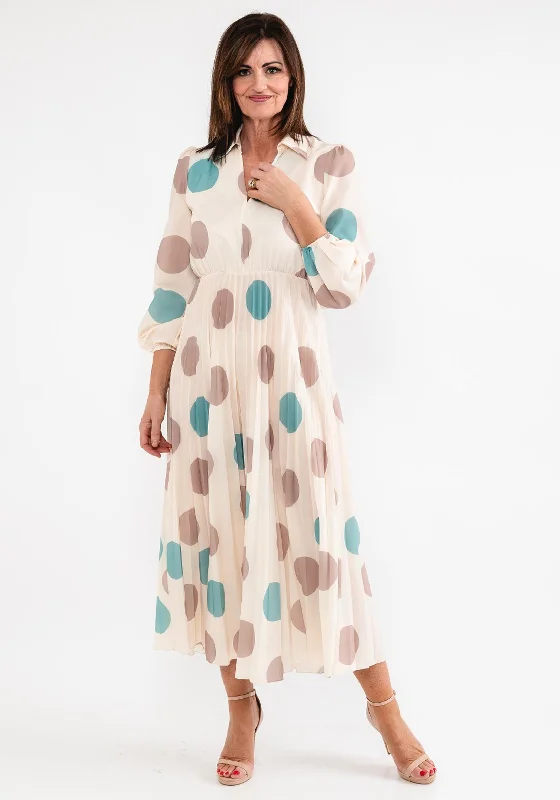 Maxi dress – Long dress that typically reaches the ankles or floor, offering a flowing and elegant look.Seventy1 One Size Polka Dot Pleated Maxi Dress, Cream