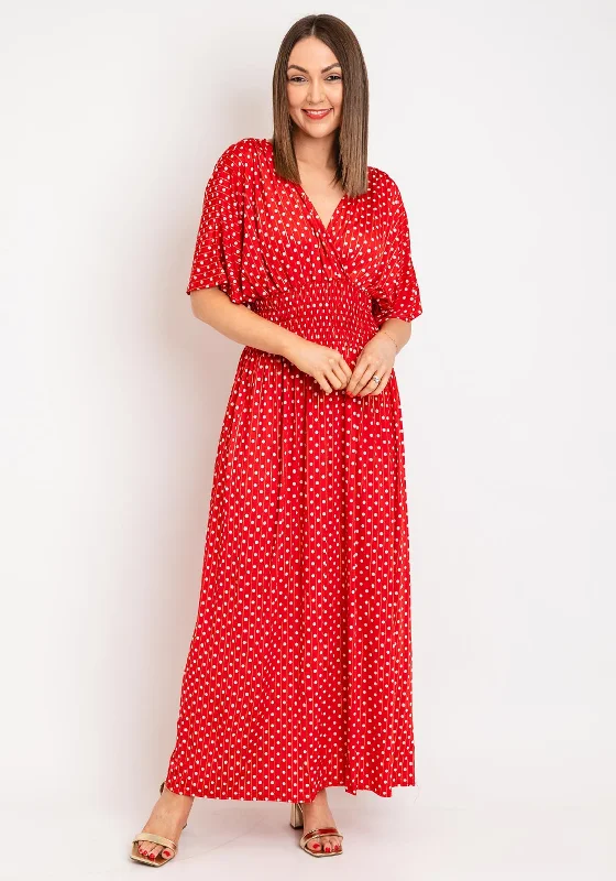 Cocktail dress – Dress typically worn for semi-formal events, often knee-length or slightly above.Serafina Collection One Size Polka Dot Maxi Dress, Red