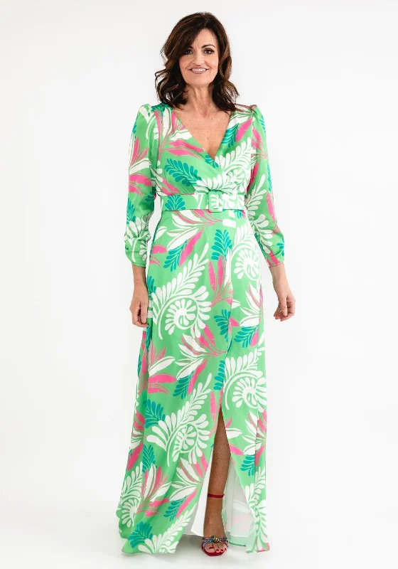 Midi dress – Dress that falls to the mid-calf, giving a balanced, modest, yet stylish appearance.Laura Bernal Tropical Print Faux Wrap Maxi Dress, Green