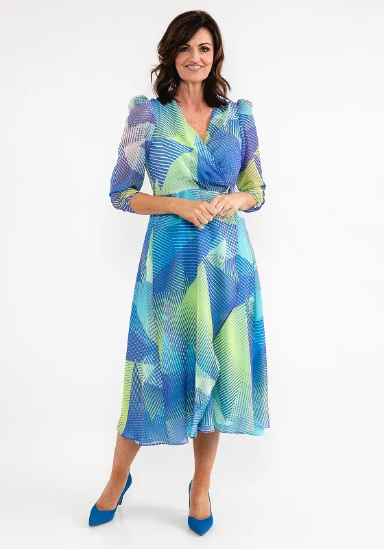 T-shirt dress – Casual dress made from T-shirt-like material, typically loose-fitting and comfortable.Laura Bernal Geo Print Maxi Wrap Dress, Purple Multi