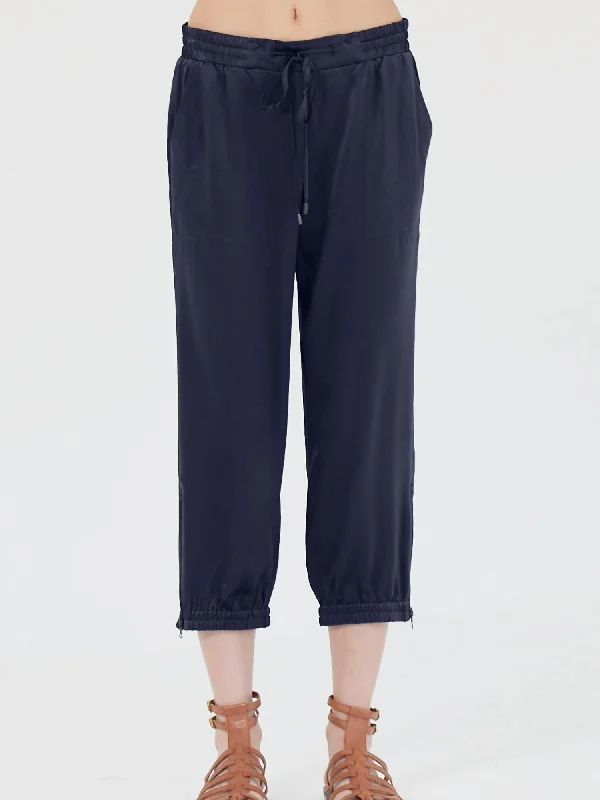 Stretch trousers – Trousers made with a small amount of spandex or elastane for added stretch and flexibility.Luxe Parachute Capri Pant In Midnight