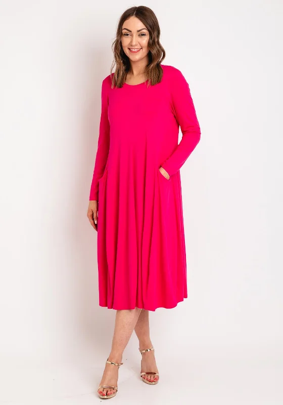 Wrap dress – Dress that wraps around the body and ties at the waist, creating a flattering and adjustable fit.NOEN Round Neck Midi Jersey Dress, Fuchsia