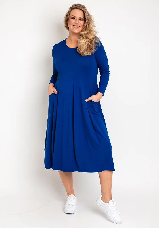 Sundress – Light, sleeveless dress typically worn in warm weather, often made from cotton or linen.NOEN Round Neck Midi Jersey Dress, Cobalt