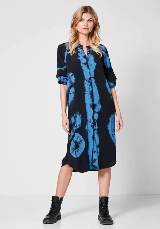 Lace dress – Dress made with lace fabric, often delicate and romantic, suitable for special occasions.Nu Denmark Talia Tie Dye Midi Dress, Blue & Black