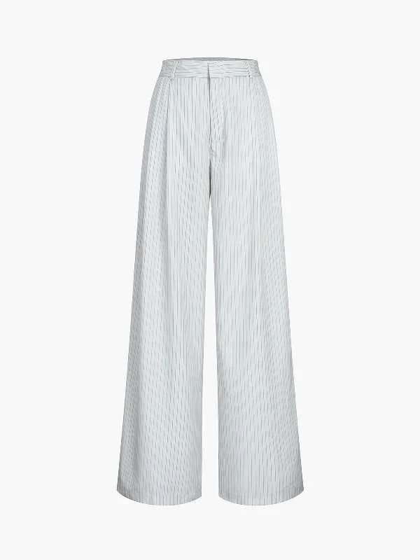 Wide-waistband trousers – Trousers with a thick waistband, often providing a more structured or comfortable fit.BerryBetty - Pinstripe Wide Leg Pants