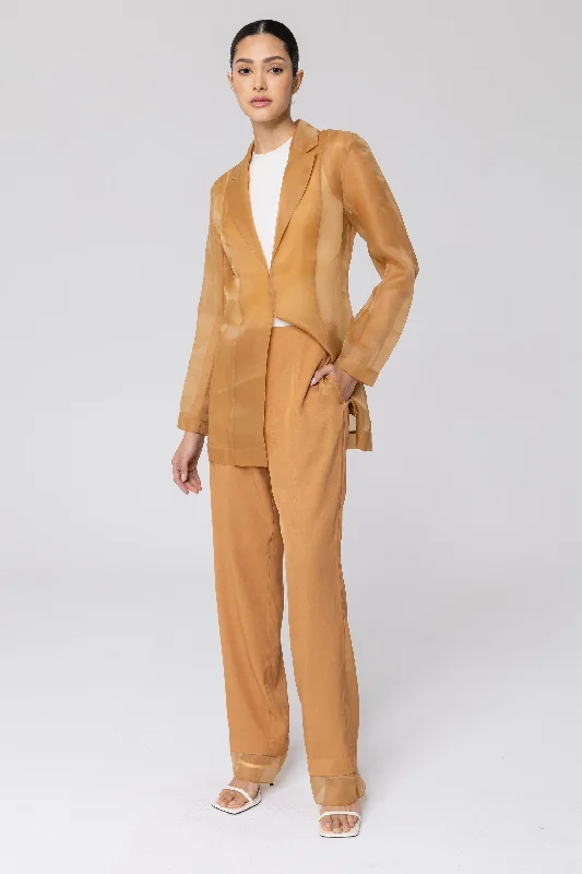 Slim-fit trousers – Trousers that are form-fitting and narrow through the legs.Rayan Organza Trim Trousers - Brown Sugar