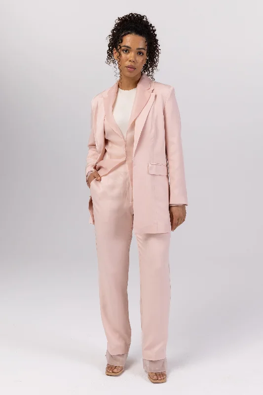 Tuxedo trousers – Formal trousers, often part of a tuxedo set, usually black with a satin stripe down the side.Rayan Organza Trim Trousers - Sepia Rose