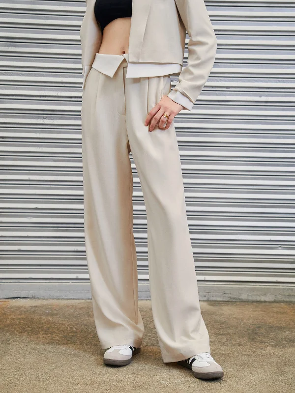 Button-front trousers – Trousers that feature a row of buttons along the waistband for a stylish detail.BerryBetty - Release Me Fold Over Waistband Wide Leg Pants