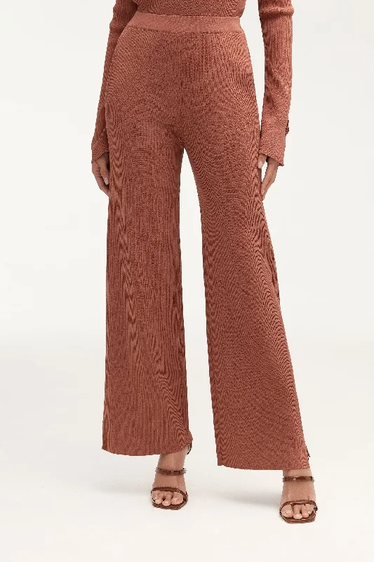 Paperbag waist trousers – Trousers with a gathered waistband, often cinched with a belt for added style.Remy Ribbed Knit Wide Leg Pants